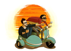engelen:  Joel McHale and Danny Pudi riding on a vespa on a quest to get Chocolate beer. Inspired by this:  
