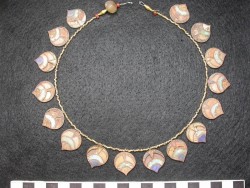 rudjedet:  Egyptian necklace with leaf pattern. Gold; glass; cornelian; quartz; (possibly) alabaster. Period unknown (?).Museum of Antiquities, Leiden Image courtesy of the Museum of Antiquities  