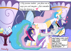 tiarawhy:  Royal Privilege  I take a nap, and this is what i see when i come back to tumblr. Fuuuuuck :B Especially so since i woke up thinking about Celestia. And stuff. Twilight&rsquo;s mom is best MILF