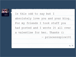 YAY, my first fanmail! :D Apparently you can&rsquo;t reply to these things like you can with asks, hence the reason I&rsquo;m posting it as a screen shot like this. Oh well. Thanks princessspice101! &lt;3