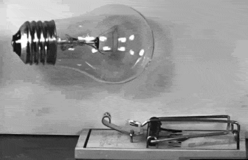             thebeautifulhustle: this has a deeper meaning. the light bulb represents an idea of an individual and the mouse trap represents how quick society is to destroy that idea.   are you fucking retarded no its just a lightbulb falling on a mousetra