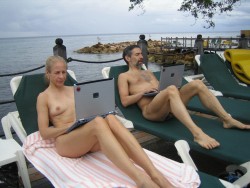 nudistlifestyle:  Another pair of nudists chatting online rather than speaking to each other ;-)  are they on tumblr?