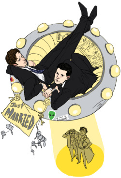 HAY EMMA I FOUND IT HOPE YOU LIEK ITeetee: hey will you please draw my otp agent mulder (xfiles) and agent cooper (twin peaks) in a ufo that says &ldquo;just married&rdquo; on the back, its okay if shelrock is there too
