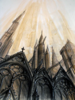 Notre Dame cathedral, another painting I made for academy. Size: approximately 17x24 inches I love drawing gothic architecture