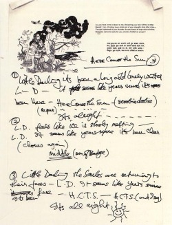 blue-electric-blue:  George’s handwritten lyrics to “Here Comes The Sun” . 