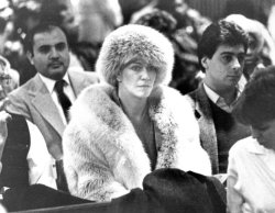 In a Cleveland courtroom, 1985; she was charged with promoting prostitution after she was arrested during one of her shows at a strip club. The charges were later dropped.