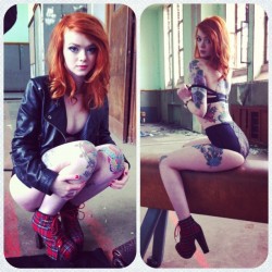 gogoblackwater:  Did @lasssuicide ‘s makeup today for a shoot. Swoooon    Lass rocks. I&rsquo;m loving the red tartan ankle boots. ♥