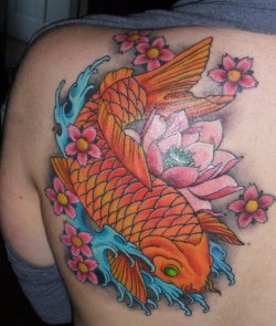 fuckyeahtattoos:  I have been obsessed with Japanese tattoos and artwork since I was young, around 12 years old. After seeing a few koi tattoos, I fell in love and knew that what’s I wanted as my first tattoo! When I turned 18, I went on over to Screamin’