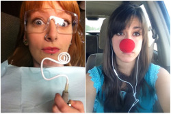 Today two of my close friends/models sent me phone pics of themselves. First was the lovely and sarcastic Erin, who was at the dentist and still looked lovely while being tortured there. Then came Brenna&rsquo;s, who was wearing the clown nose I gave