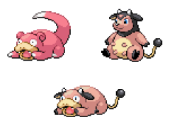 slowpoke and miltank. d'aw. &lt;3