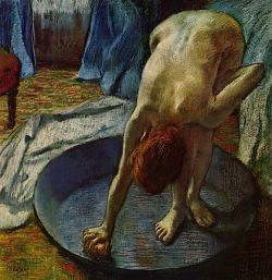 lyghtmylife:  Edgar Degas Woman in the Bath, 1886 pastel Hill-Stead Museum, Farmington, Connecticut  Pastello s. m. [der. di pasta]. – 1. ant. In genere, qualsiasi pezzetto di materia ridotta in pasta e fatta assodare. 2. a. Cannello di materia colorante,