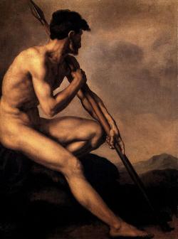 lecorpsdeshommes:  Theodore Gericault.     nude warrior with spear 