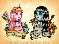 alxbngala:  Princess Bubblegum and Marceline. by:Alejandra L Manriquez. 