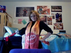 drvalkyrie:  My RED team scarf came in. Val is a happy person Ignore the derp. I have no clean clothes.  Holy BALLS that&rsquo;s awesome!!