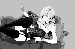 shinat0se:  ©tempo  Nothing says &lsquo;femme fatale&rsquo; like monochrome, a glass of champagne, and a loaded mauser.