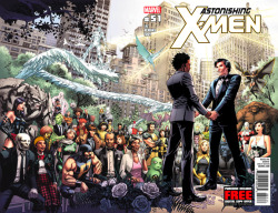 iamthefirstavenger-blog:   Marvel Comics makes history with a gay X-Men marriage.Marvel Comics’ Astonishing X-Men is set to experience a new sound effect on top of its booms, whams, and sknits: the bong of wedding bells. Specifically, it’s the wedding