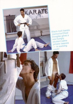 nineteenseventyfive:  Black-belt karate instructor Chad Douglas gives a sex-hungry student some private lessons — in sucking cock!  Where Can I Find This Vid&rsquo;???