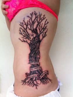 fuckyeahtattoos:  This is my freshly done representation of the Greek myth of Baucis and Philemon with a quote from Some Trees by John Ashbery. It was done by Steven Lam at Working Class Tattoo in Honolulu, HI. He was amazing and it only took about two