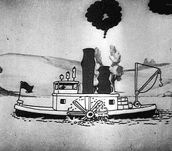 disneyshorts:  Steamboat Willie, 1928.  Pete looks appalled. How dare Mickey take the wheel! Poor Mickey; it’s down to the galley with you…  