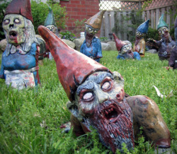 brain-food:  Zombie Garden Gnomes  These high quality Gnomes are constructed from a solid cold cast resin and hand painted, but are weather proof to ensure that your lawn can be completely infested no matter where you’re at in the world. Get your very