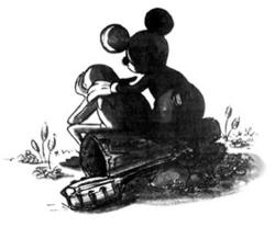 kid:   When Jim Henson, creator of the Muppets died in 1990, Disney released this picture of Mickey consoling Kermit the Frog. 