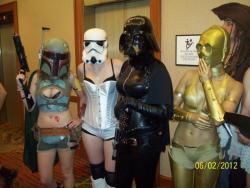 fuckyeahgeekgirls:  starwarsgonewild:  I’m the Sextrooper. :) It wasn’t just me… Figured I should share. :D I love my friends, Darth Vixen, Booba Fett, and C3POhhhh!  Thanks for the tip, goodhotties!