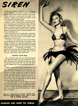Lili St. Cyr (aka. Marie Van Schaak) appears in a pictorial scanned from the pages of the October ‘48 issue of ‘Beauty Parade’ magazine..
