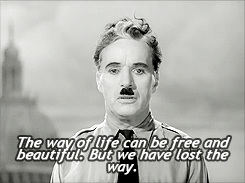beautilation:  The jewish barber’s speech from The Great Dictator (1940). A poor jewish barber looks just like the bad dictator and is mistaken for him. He uses his chance to deliver a speech to the people disguised as the Dictator. A speech of love