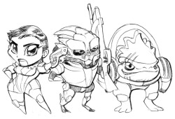 queensimia:  Have some chibis.    omg, look at Wrex. I love designs that are basically heads withe legs. So cute