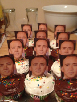 raves-and-pianos:  Me and my friends are having a Nicholas Cage party tonight and my friend made Nick Cage cupcakes. 