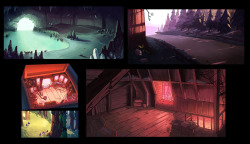 ellemichalka:  Here’s some of my background paintings from Gravity Falls : “Legend of the Gobblewonker” and “Headhunters”. (and one color key from the pilot). These are some of the first backgrounds I painted for the show.  