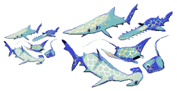 relaxmammal:  limited palette pixel practice—6 colors plus white and black whenever i’m stuck artistically i either draw sharks or do pixels so today i combined my loves 