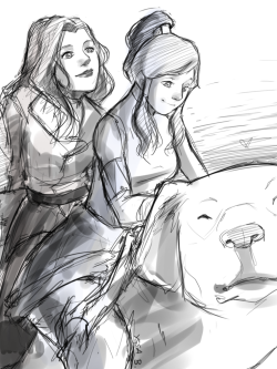 120daysofdrawing:  Request! Day 69 | 120 Ships  Asami anod Korra on Naga’s back! &ldquo;Boys are dumb, aren’t they, girl?&rdquo;  