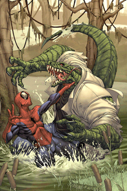 comic-gifs:  Spiderman cover The Lizard by diablo2003 