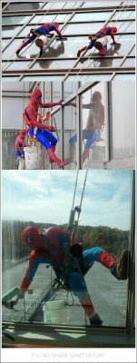 the-absolute-funniest-posts:  sanitaryum:  “The window washers at a children’s hospital in London dress up as super heroes to lift the children’s spirits.” - Word on the Internet street   Follow this blog, it’ll make your dash light up with