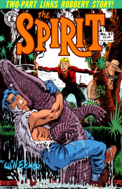 comicbookcovers:  The Spirit #57, July 1989, cover by Will Eisner   the story of a forbidden love between a man and a crocodile