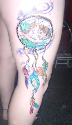 fuckyeahtattoos:  Custom Peter Pan dreamcatcher.Done by Miss-Jade in Whyalla, South Australia. 