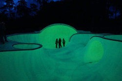 aycewong:  Glow in the dark skate park by artist Koo Jeong-A. He created the world’s first glow in the dark skate park entitled OTRO. The park is located in Brussels, Belgium, and has been built with a green phosphorescent concrete. via HUH Magazine