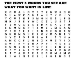 jcgenough:  negraaa-j:   psych-facts: Our psychological state allows us to see only what we want/need/feel to see at a particular time. What are the first three words that you see?  Love/money/popularity. I doubt the 3rd one. :D  Love/Beauty/Intelligence