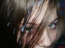 allmyswallows:  I know you naughty little monkeys love the cum-in-her-hair stuff! 