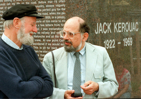 Lawrence Ferlinghetti and Allen Ginsburg at Kerouac Commemorative, Bridge St. Lowell, Massachusetts (via Lowell Celebrates Kerouac)