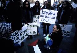  USA. New York City. 4/6/02. Pro-Palestinian mass march from the Brooklyn Bridge to City Hall 
