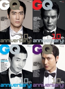 pileofstars:  There are boys, and then there are men! From top left: Song Seung Hun, Lee Byung Hun, Kwon Sang Woo, and Jung Woo Sung. Personally I am quite partial to Jung Woo Sung after seeing the movie “A Moment to Remember” in which he plays a