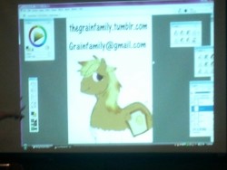So this just happened at the Brony panel at the San Japan, brand new OC pony created, Toasty Grain, with a piece of toast as a cutie mark.