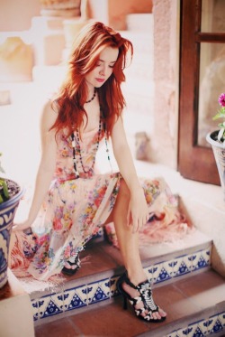 Lovely dress, slim redhead.
