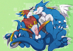 vikros:  I really would like to be in Flamedramon’s spot right now. Exveemon’s lap looks so warm and comfy. 