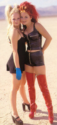  Emma Bunton and Geri Halliwell during the filming of Say You’ll Be There 