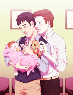 colferchris-deactivated20120913:  I commissioned the amazing luckypressure to draw Kurt and Blaine holding their baby girl for the first time. It turned out absolutely amazing. Thank you again! 