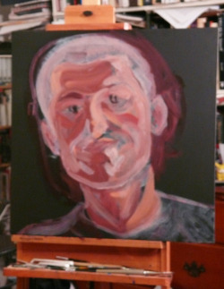 Self-portrait work-in-progress.  The first hour, and then a few more.     Acrylic on canvas, 24&quot;x24&quot;
