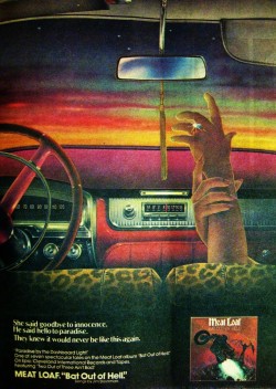 retroberry:  Paradise by the Dashboard Light: an ad for Meat Loaf’s Bat Out of Hell from Rolling Stone issue 273, 1978. 